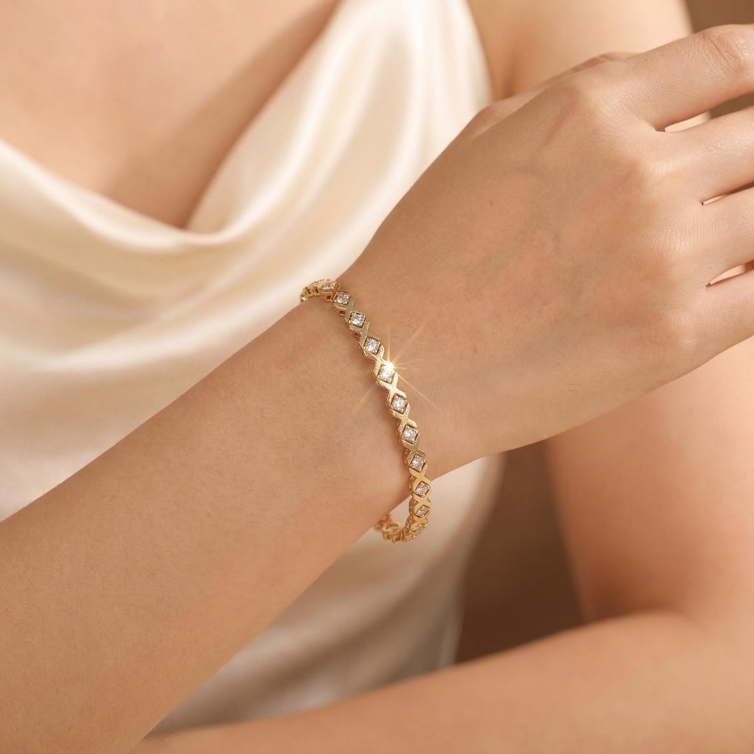 14k Yellow Gold 16g Solid Ladies 1.75cttw Diamond Vintage X Link Bracelet 7"