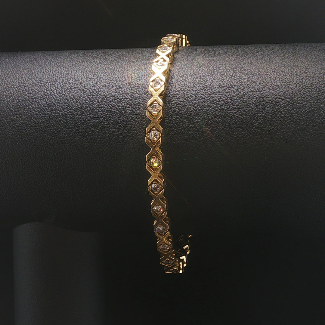 14k Yellow Gold 16g Solid Ladies 1.75cttw Diamond Vintage X Link Bracelet 7"