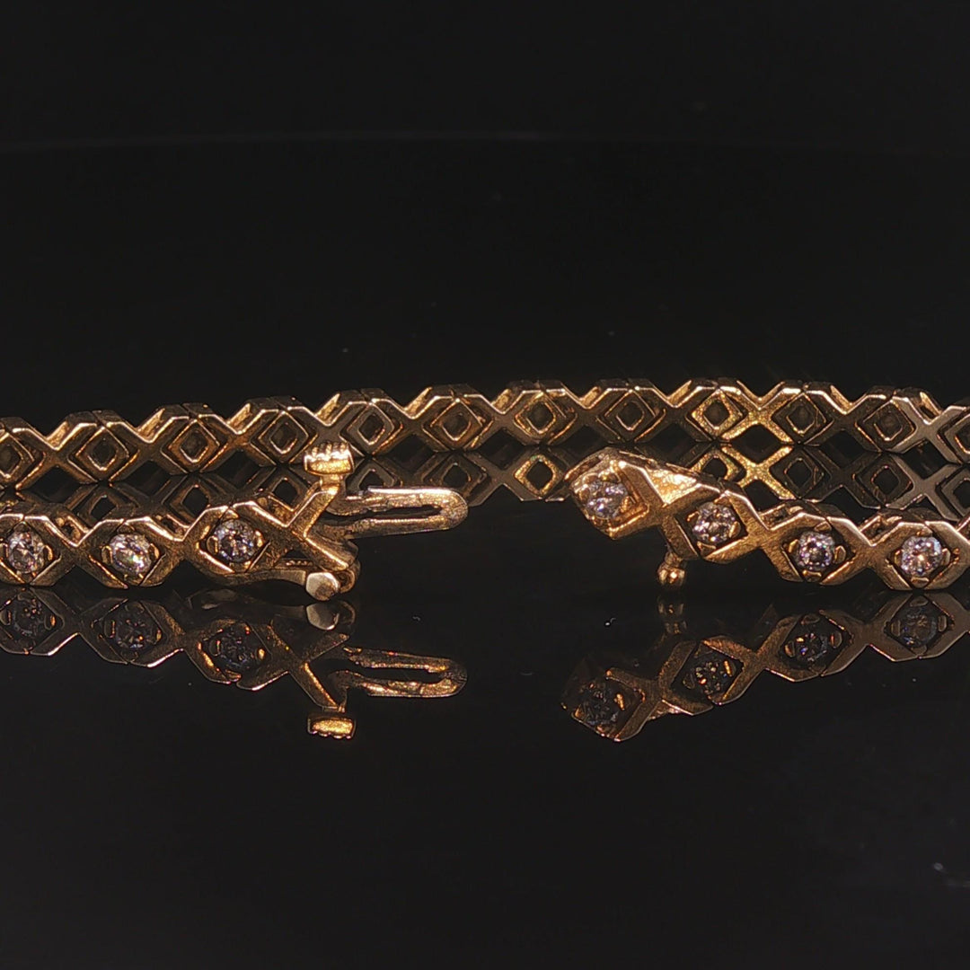 14k Yellow Gold 16g Solid Ladies 1.75cttw Diamond Vintage X Link Bracelet 7"