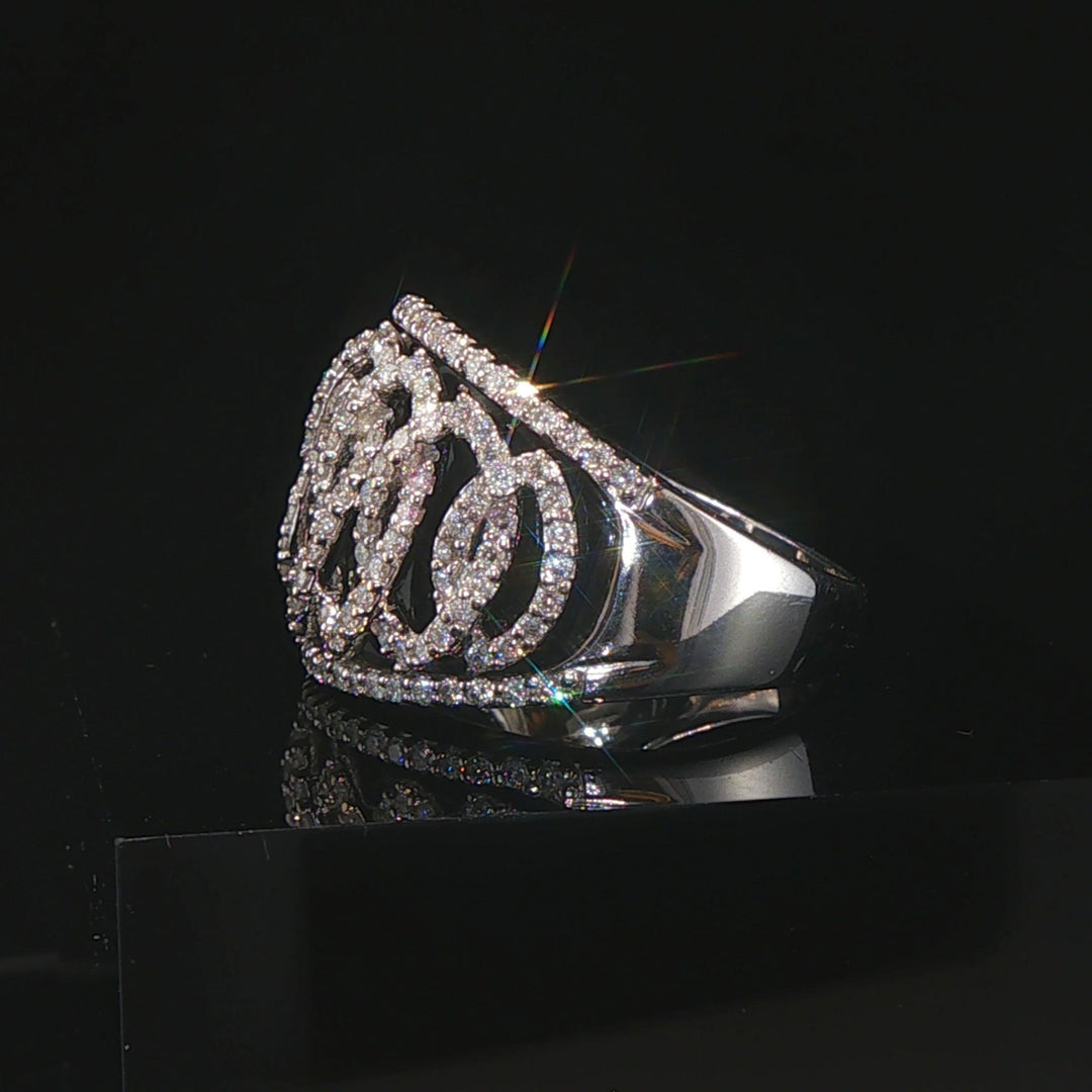 14k White Gold Onyx and 1cttw Diamond Interlocking Band Ring Size 6.5