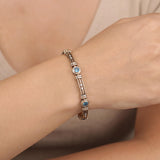 14k Yellow and White Gold Topaz and Diamond Vintage Solid 18.6g Link Bracelet 8"