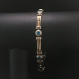 14k Yellow and White Gold Topaz and Diamond Vintage Solid 18.6g Link Bracelet 8"