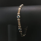 14k Yellow and White Gold Topaz and Diamond Vintage Solid 18.6g Link Bracelet 8"