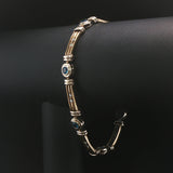 14k Yellow and White Gold Topaz and Diamond Vintage Solid 18.6g Link Bracelet 8"