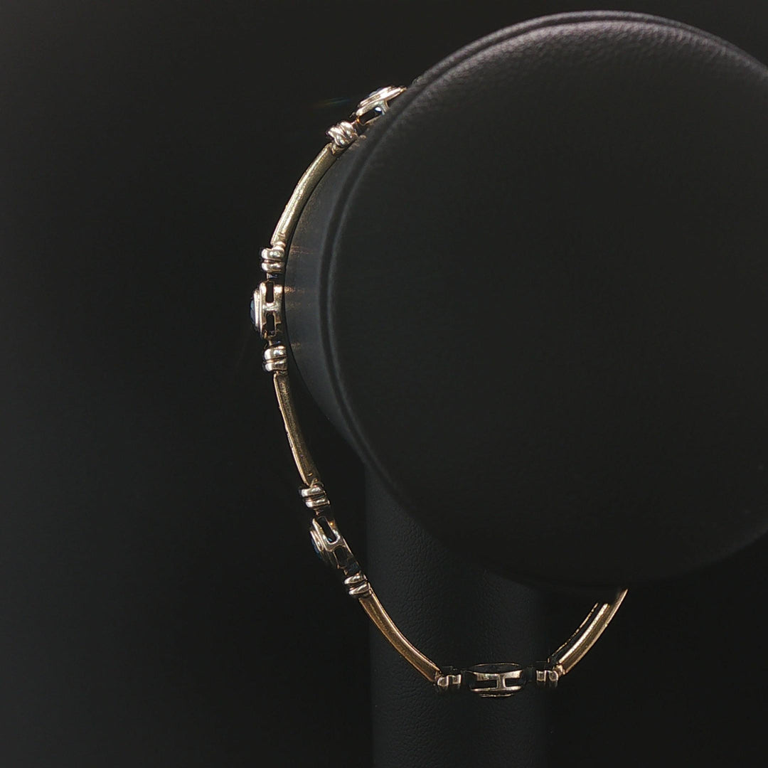 14k Yellow and White Gold Topaz and Diamond Vintage Solid 18.6g Link Bracelet 8"