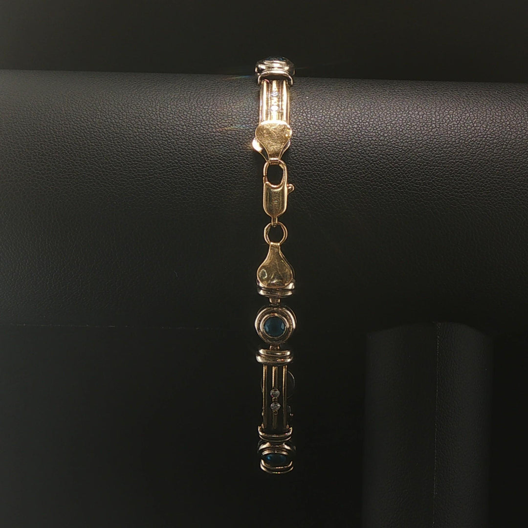 14k Yellow and White Gold Topaz and Diamond Vintage Solid 18.6g Link Bracelet 8"