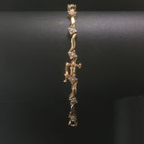 14k Yellow Gold and 1.5cttw Diamond Fancy Floral  Link Bracelet 7"