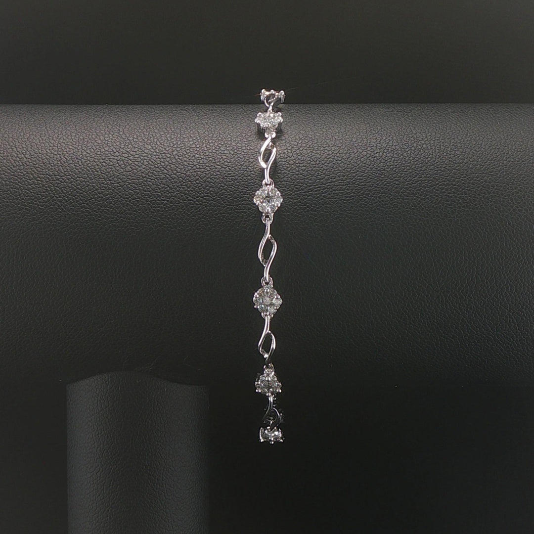 14k White Gold and 1cttw Diamond Cluster Floral Link Bracelet 7"
