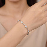 14k White Gold and 1cttw Diamond Cluster Floral Link Bracelet 7"