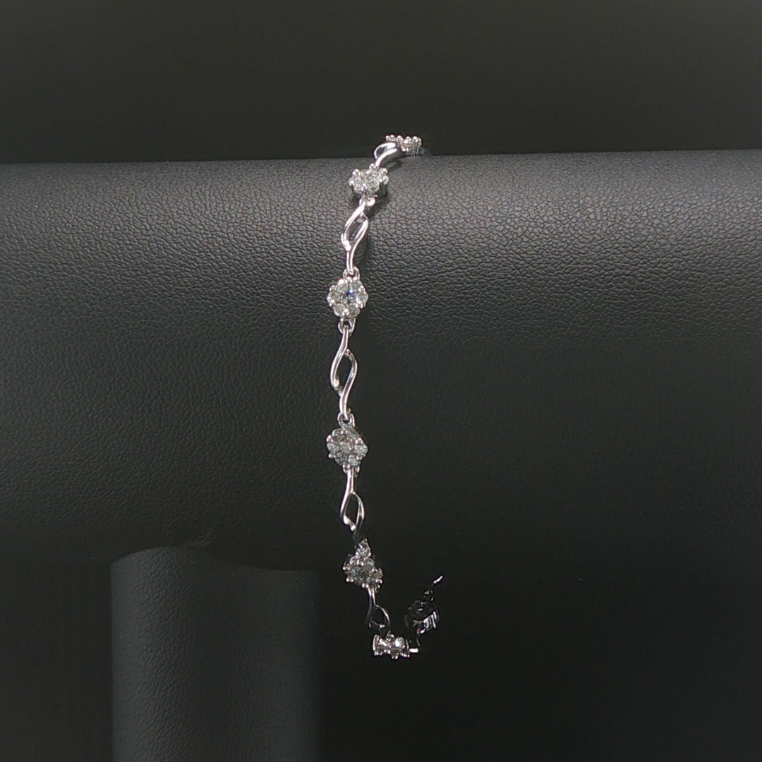 14k White Gold and 1cttw Diamond Cluster Floral Link Bracelet 7"