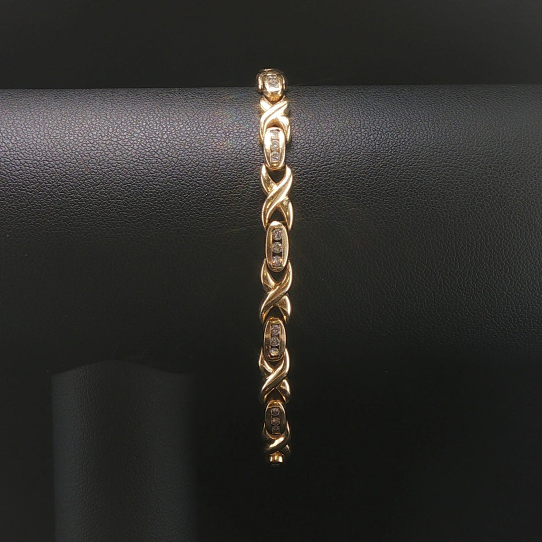 14k Yellow Gold 15.5g Solid 1.25cttw Diamond Vintage X Link Bracelet 7.25"