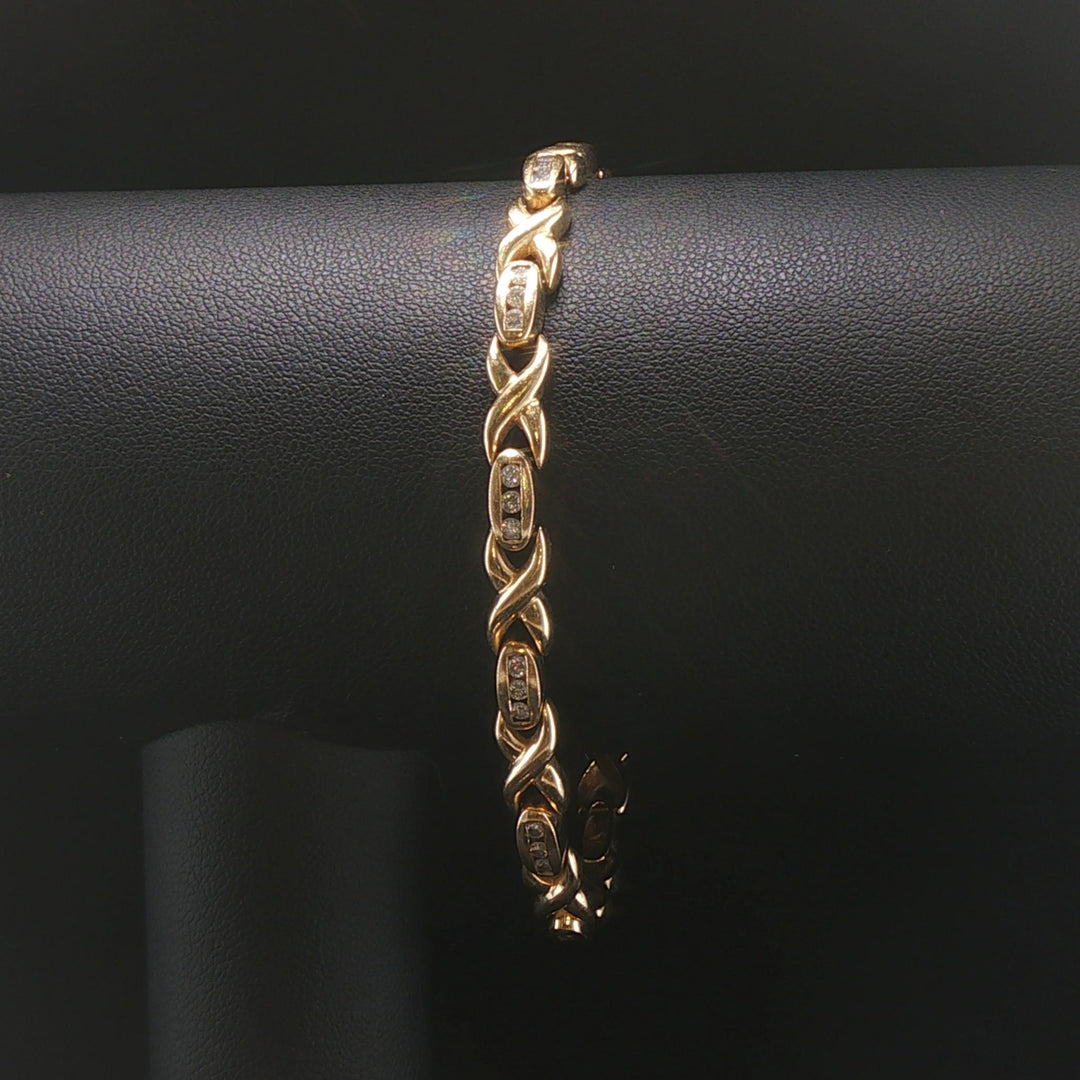 14k Yellow Gold 15.5g Solid 1.25cttw Diamond Vintage X Link Bracelet 7.25"