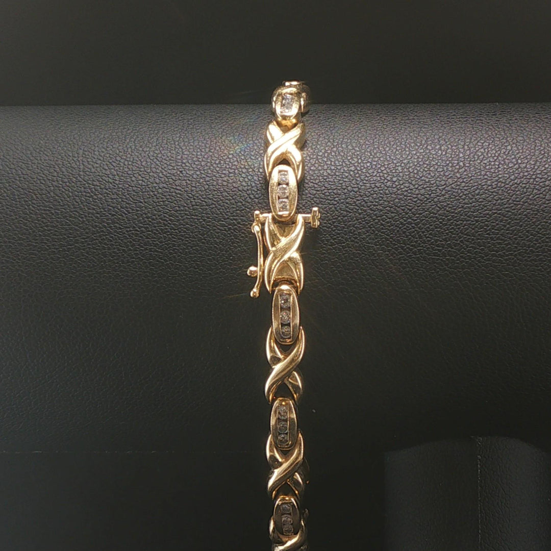 14k Yellow Gold 15.5g Solid 1.25cttw Diamond Vintage X Link Bracelet 7.25"