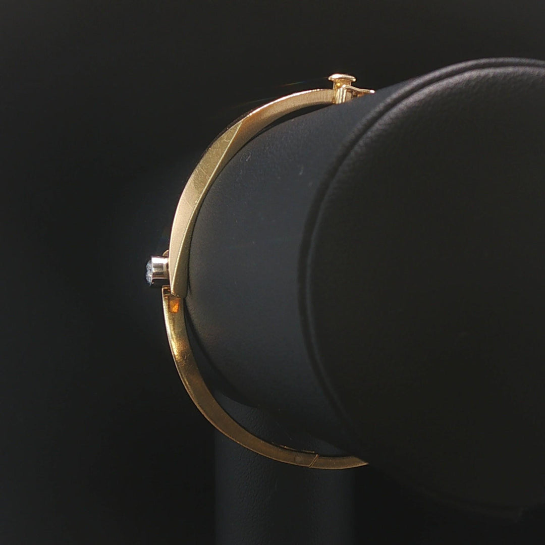 14k Yellow Gold and 0.15ct Bezel Set Diamond Bypass Bangle Bracelet 6.75"