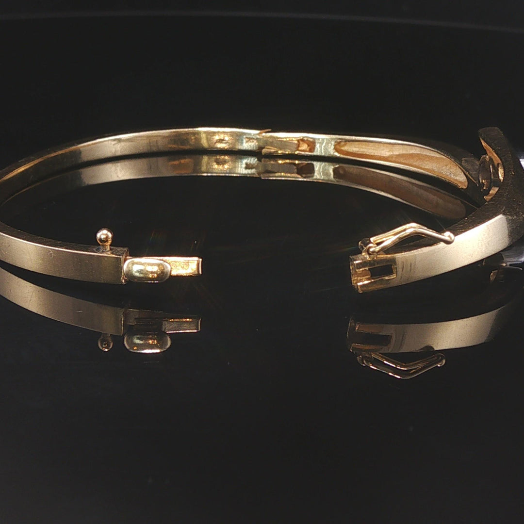 14k Yellow Gold and 0.15ct Bezel Set Diamond Bypass Bangle Bracelet 6.75"