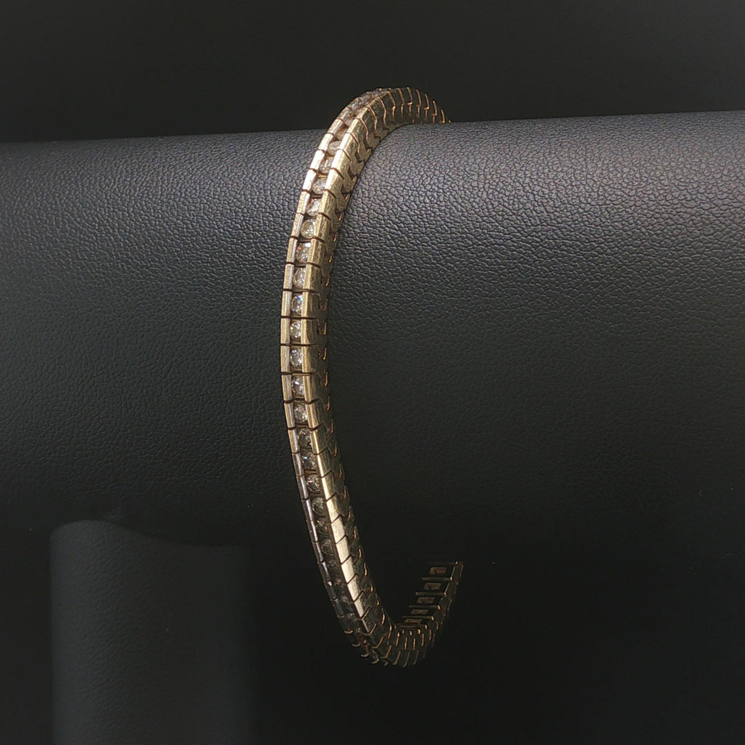 14k Yellow Gold and 1cttw Channel Set Diamond 22.3g Heavy Vintage Bracelet 7.25"