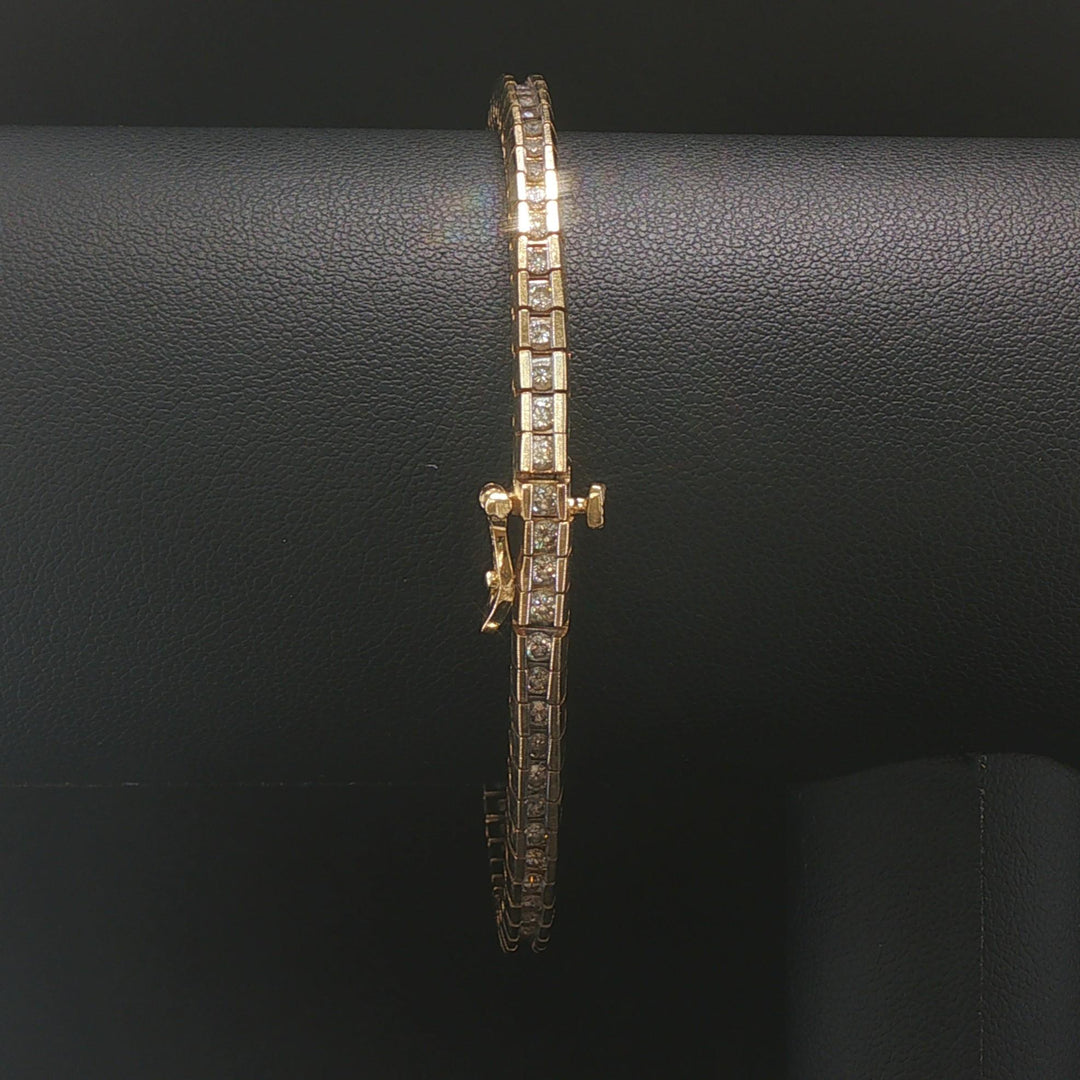 14k Yellow Gold and 1cttw Channel Set Diamond 22.3g Heavy Vintage Bracelet 7.25"