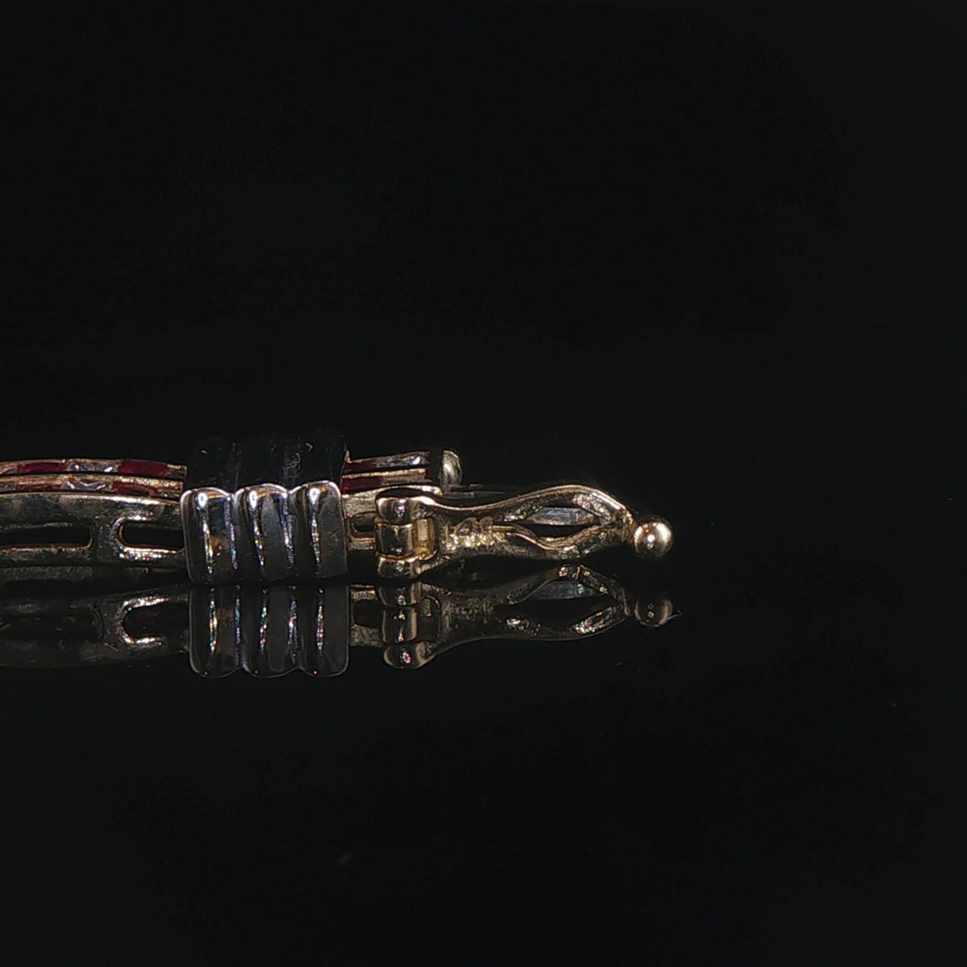 14k Yellow and White Gold Ruby and 2cttw Diamond Solid 18g Bar Link Bracelet 7"