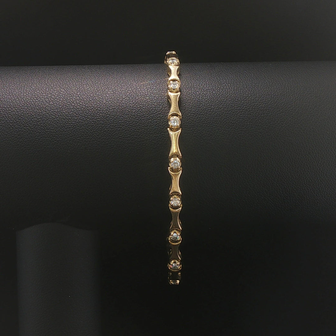 14k Yellow Gold and 1cttw Diamond 12g Vintage Bar Link Bracelet 7.5"