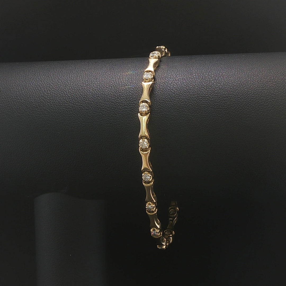 14k Yellow Gold and 1cttw Diamond 12g Vintage Bar Link Bracelet 7.5"