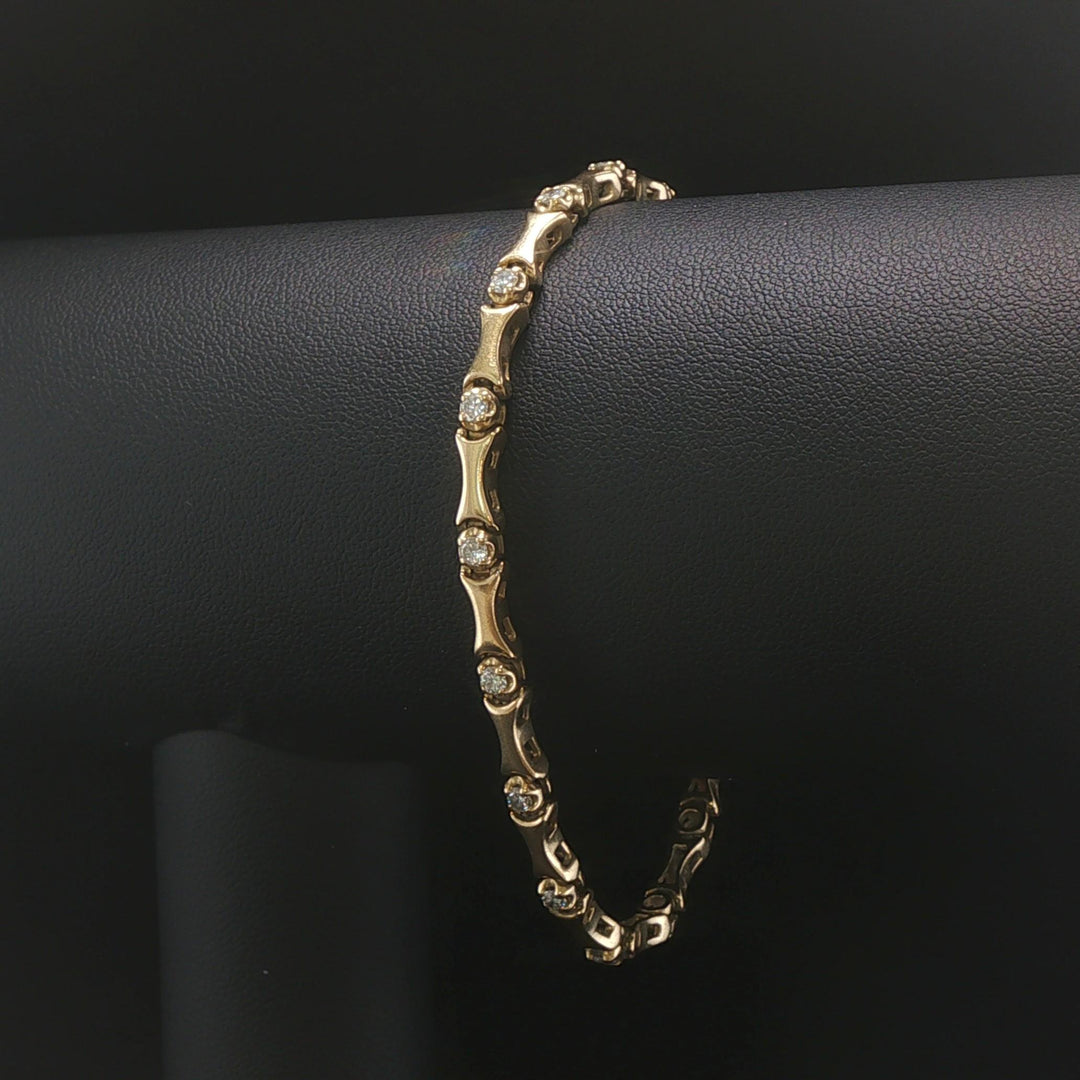 14k Yellow Gold and 1cttw Diamond 12g Vintage Bar Link Bracelet 7.5"