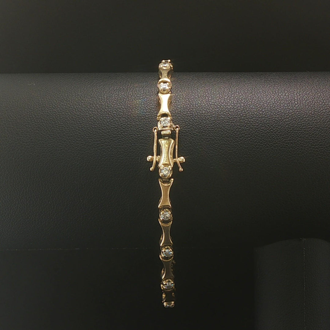 14k Yellow Gold and 1cttw Diamond 12g Vintage Bar Link Bracelet 7.5"