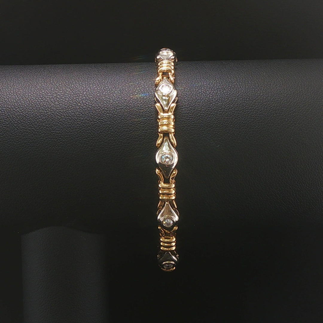 14k Yellow and White Gold 1.2cttw Diamond 16.3g Fancy Link Bracelet 7"