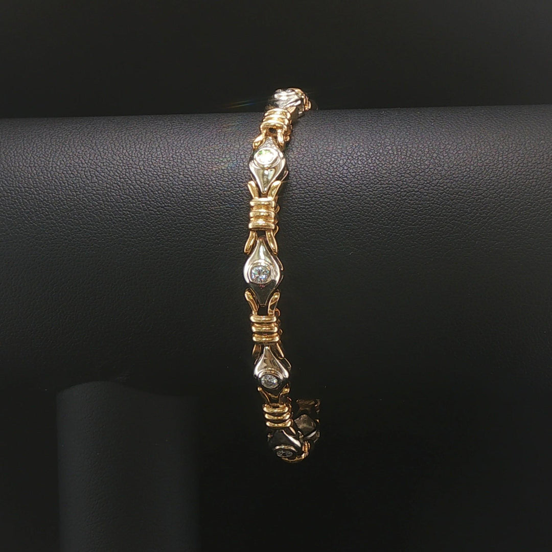 14k Yellow and White Gold 1.2cttw Diamond 16.3g Fancy Link Bracelet 7"