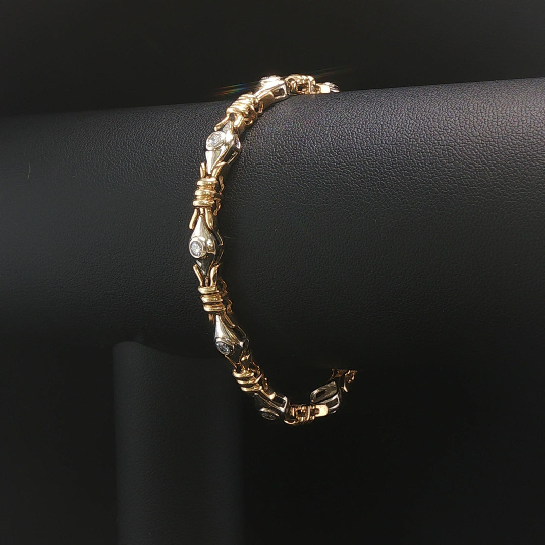 14k Yellow and White Gold 1.2cttw Diamond 16.3g Fancy Link Bracelet 7"