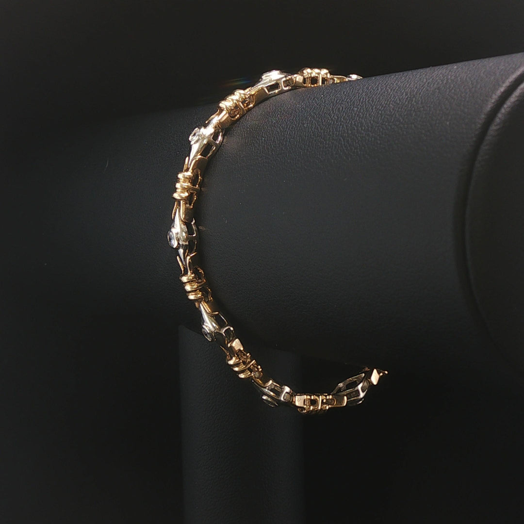 14k Yellow and White Gold 1.2cttw Diamond 16.3g Fancy Link Bracelet 7"