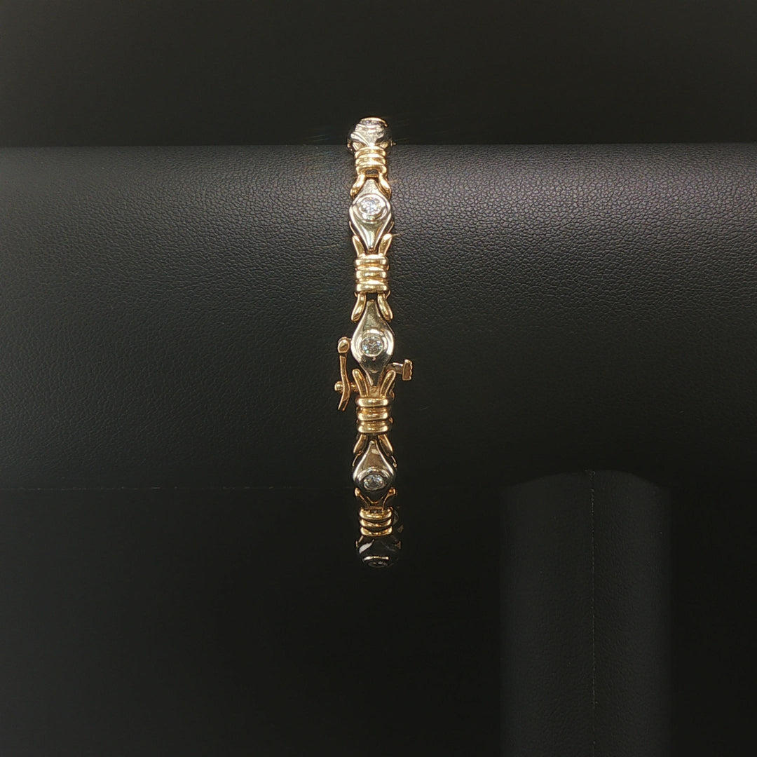 14k Yellow and White Gold 1.2cttw Diamond 16.3g Fancy Link Bracelet 7"