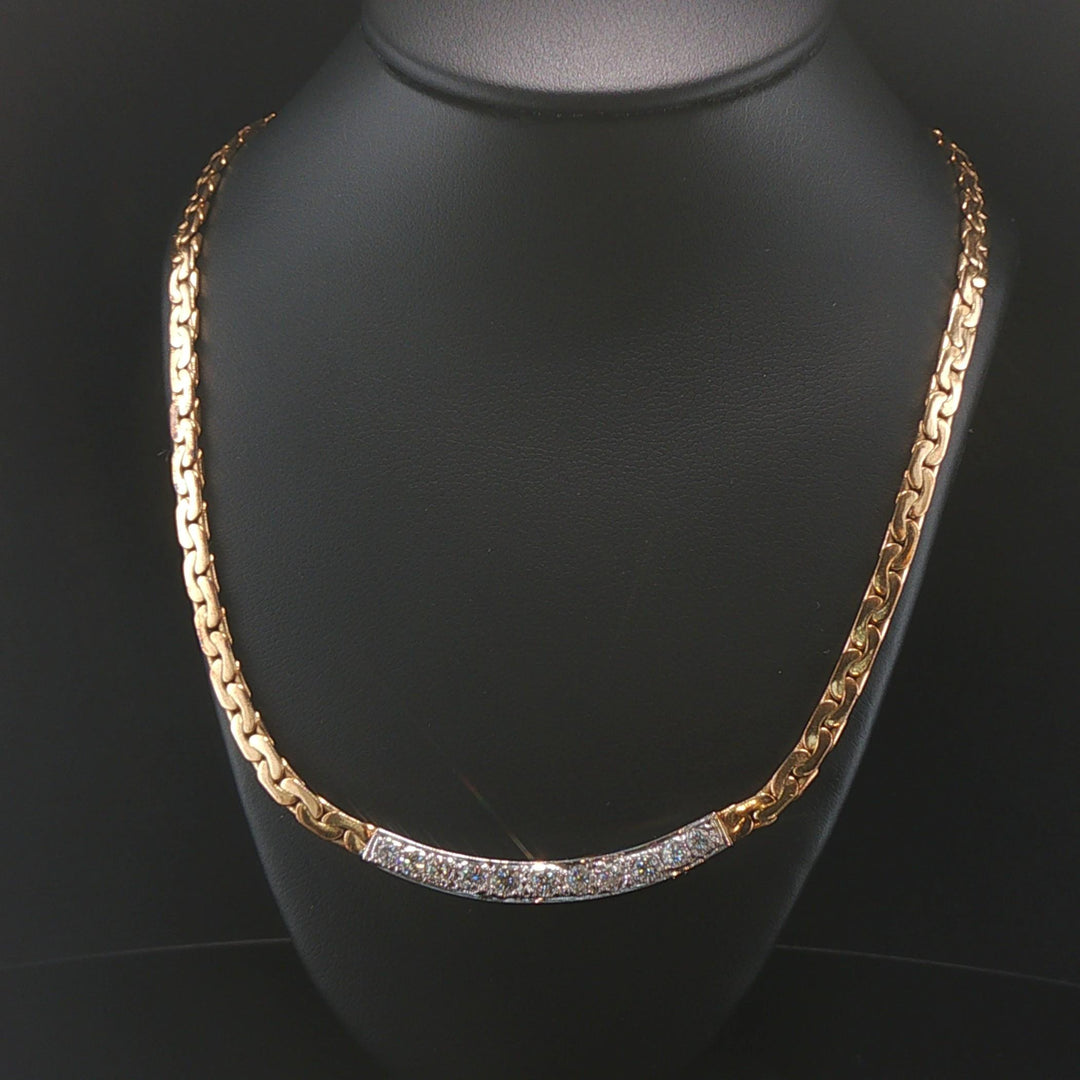 14k Yellow Gold and 0.50cttw Diamond Vintage C Link Necklace Italy 17.5"