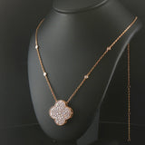 14k Yellow Gold and 1.29cttw Pave Diamond Clover Pendant Necklace 16"-18"
