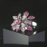 18k White Gold Ruby Pinks Sapphire and Diamond Spinner Ring Size 8