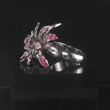 18k White Gold Ruby Pinks Sapphire and Diamond Spinner Ring Size 8