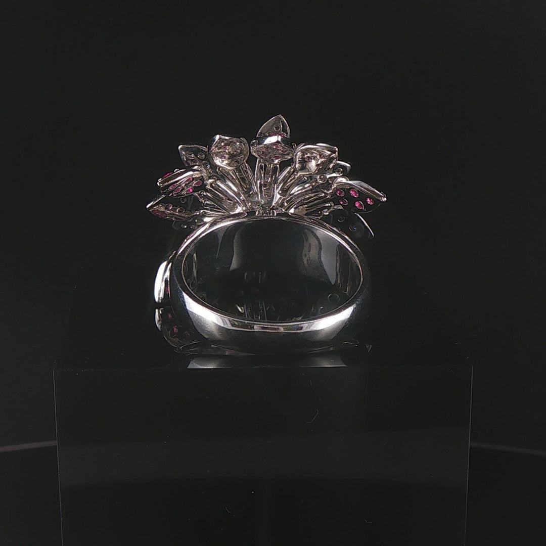 18k White Gold Ruby Pinks Sapphire and Diamond Spinner Ring Size 8