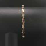 14k Yellow Gold Amethyst and 1.2cttw Diamond Bar Link Bracelet 7"