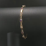 14k Yellow Gold Amethyst and 1.2cttw Diamond Bar Link Bracelet 7"