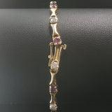 14k Yellow Gold Amethyst and 1.2cttw Diamond Bar Link Bracelet 7"