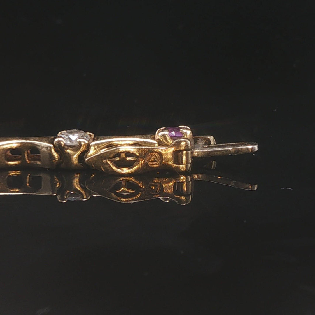 14k Yellow Gold Amethyst and 1.2cttw Diamond Bar Link Bracelet 7"