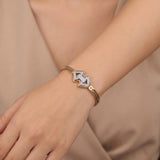 14k Yellow and White Gold Diamond Motif Flattened Curb Link Bracelet 7"