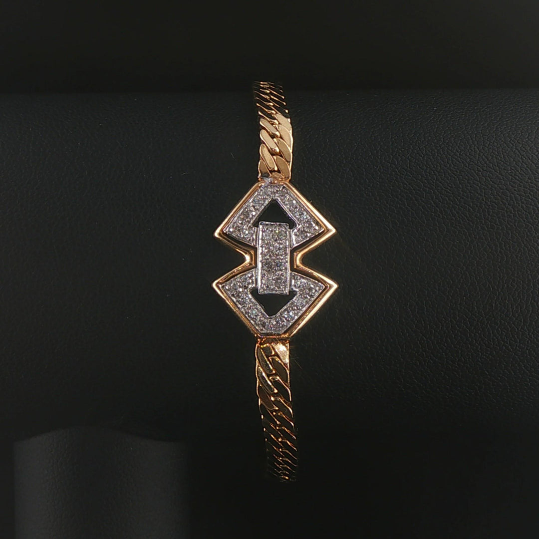 14k Yellow and White Gold Diamond Motif Flattened Curb Link Bracelet 7"