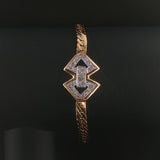 14k Yellow and White Gold Diamond Motif Flattened Curb Link Bracelet 7"