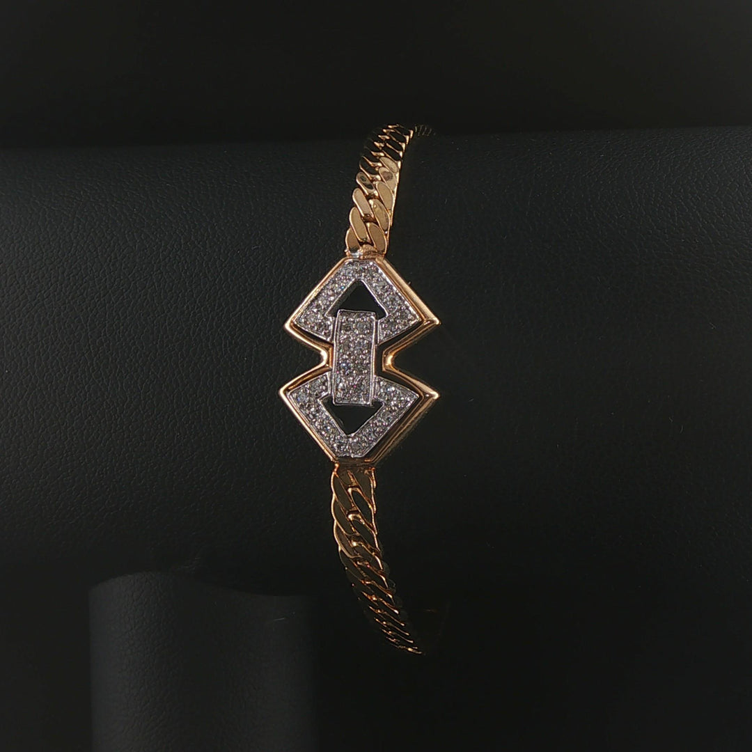 14k Yellow and White Gold Diamond Motif Flattened Curb Link Bracelet 7"