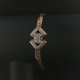 14k Yellow and White Gold Diamond Motif Flattened Curb Link Bracelet 7"