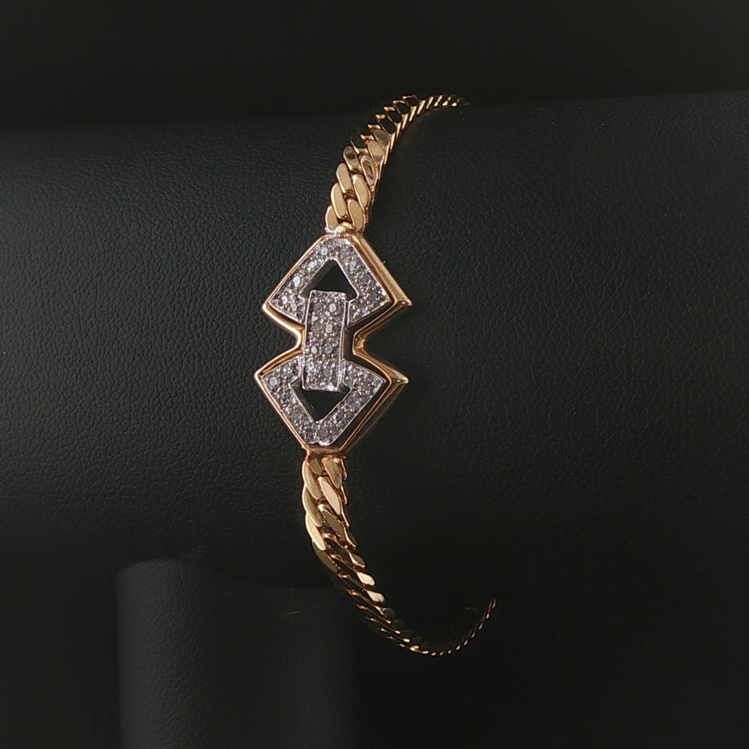 14k Yellow and White Gold Diamond Motif Flattened Curb Link Bracelet 7"