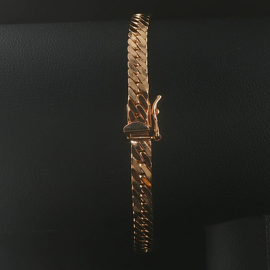 14k Yellow and White Gold Diamond Motif Flattened Curb Link Bracelet 7"