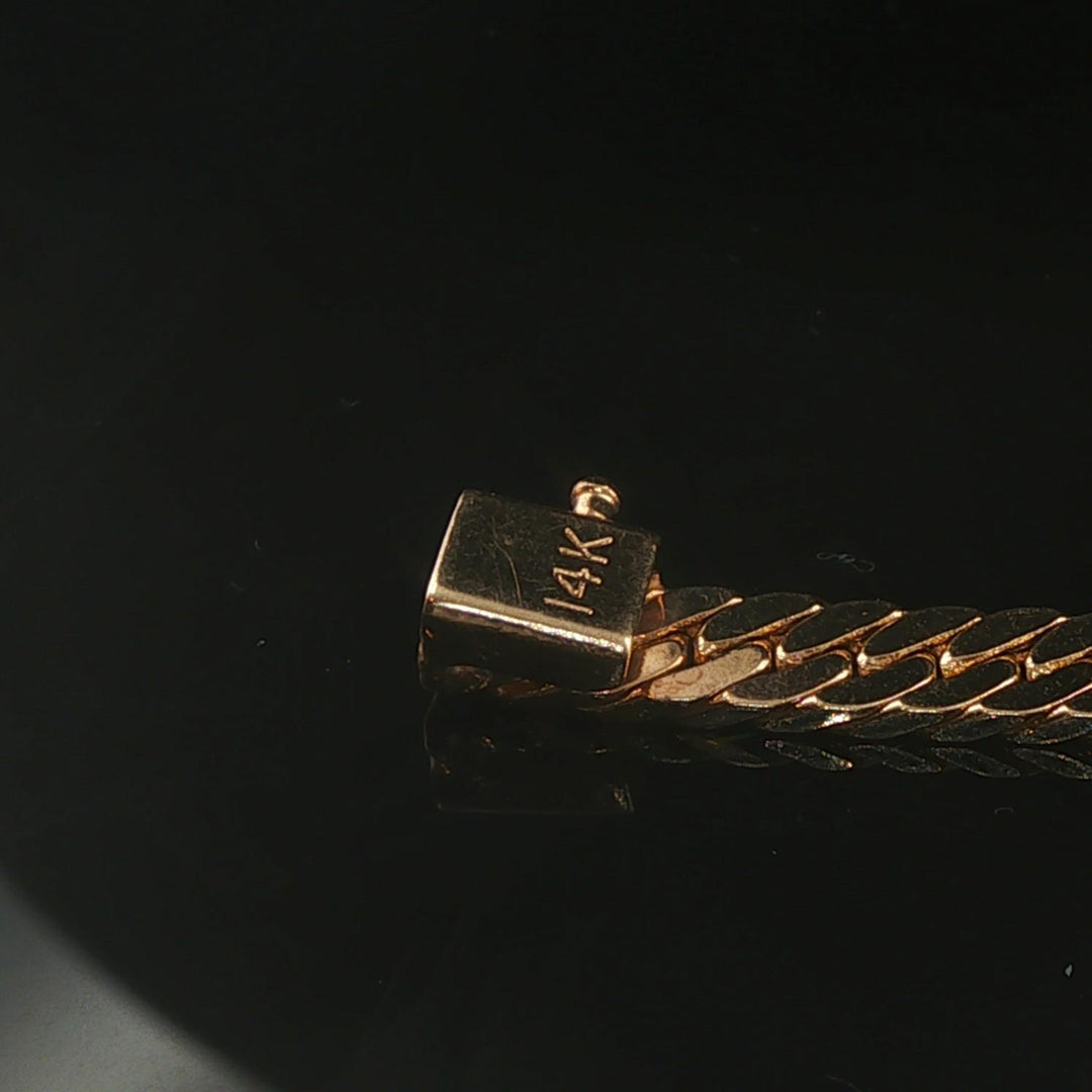 14k Yellow and White Gold Diamond Motif Flattened Curb Link Bracelet 7"