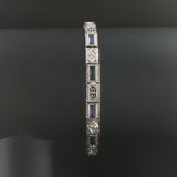 14k White Gold Sapphire and Diamond Vintage Filigree Panel Link Bracelet 6.75"