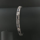 14k White Gold Sapphire and Diamond Vintage Filigree Panel Link Bracelet 6.75"